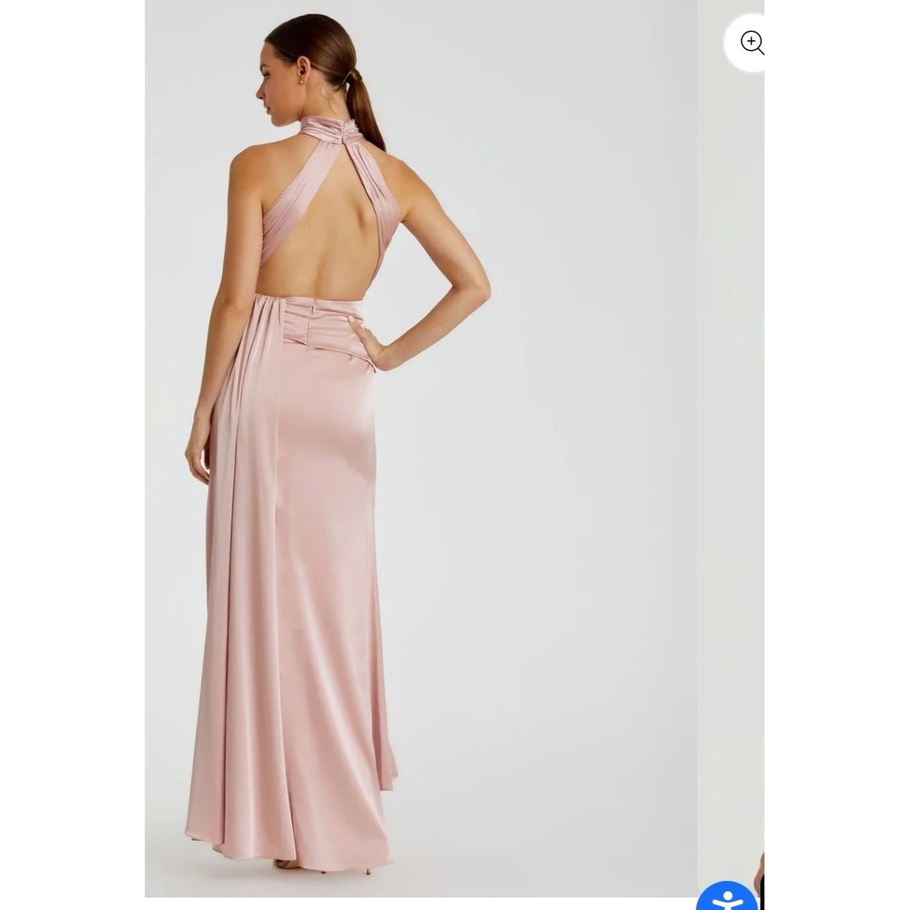 Ieena for Mac Duggal 11642 SHK Blush Pink Satin Halter Gown Dress Womens 12 - Picture 3 of 12